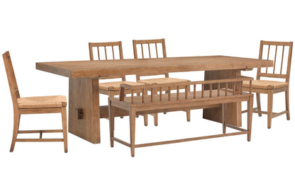 Magnussen - Lindon Belgian Wheat Trestle Dining Table With 4 Paper Cord Side Chairs And Arm Bench - D5570-21-KIT56 view 1