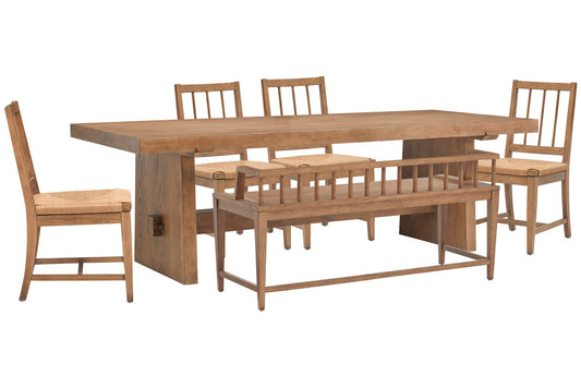 Magnussen - Lindon Belgian Wheat Trestle Dining Table With 4 Paper Cord Side Chairs And Arm Bench - D5570-21-KIT56 view 1