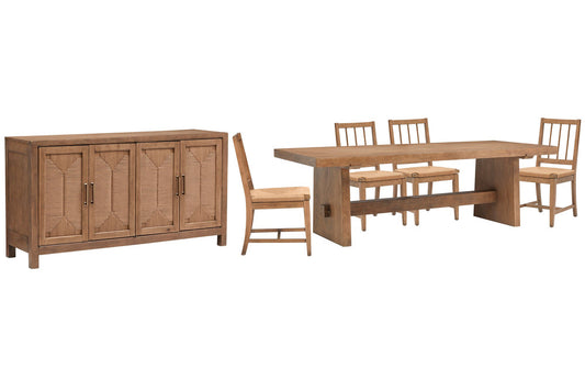 Magnussen - Lindon Belgian Wheat Trestle Dining Table With 4 Paper Cord Side Chairs And Buffet - D5570-21-KIT43 view 1