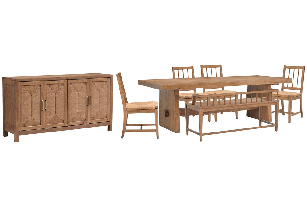 Magnussen - Lindon Belgian Wheat Trestle Dining Table With 4 Paper Cord Side Chairs Arm Bench And Buffet - D5570-21-KIT58 view 1