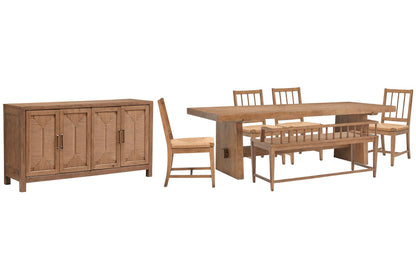 Magnussen - Lindon Belgian Wheat Trestle Dining Table With 4 Paper Cord Side Chairs Arm Bench And Buffet - D5570-21-KIT58 view 1