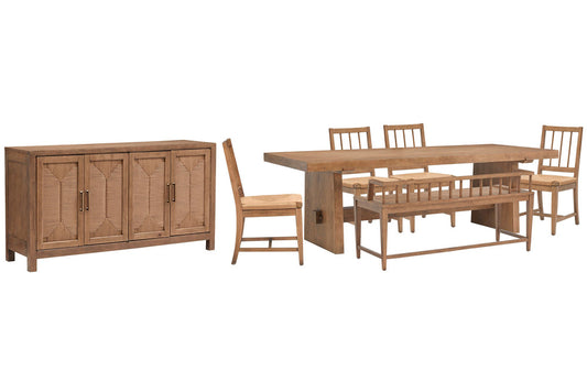 Magnussen - Lindon Belgian Wheat Trestle Dining Table With 4 Paper Cord Side Chairs Arm Bench And Buffet - D5570-21-KIT58 view 1