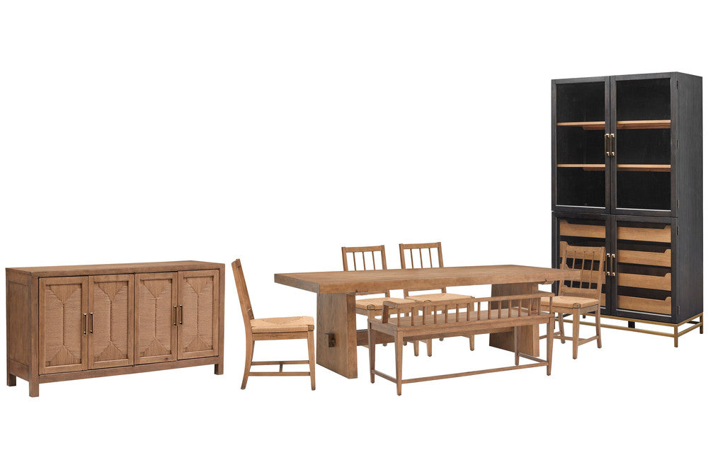 Magnussen - Lindon Belgian Wheat Trestle Dining Table With 4 Paper Cord Side Chairs Arm Bench Buffet And Cabinet - D5570-21-KIT60 view 1