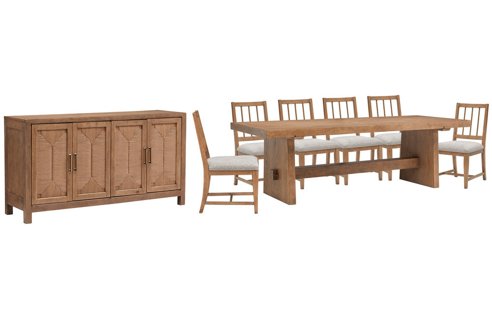 Magnussen - Lindon Belgian Wheat Trestle Dining Table With 6 Grey Side Chairs And Buffet - D5570-21-KIT8 view 1