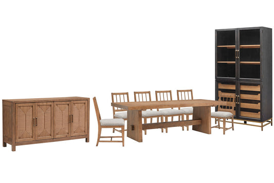Magnussen - Lindon Belgian Wheat Trestle Dining Table With 6 Grey Side Chairs Buffet And Cabinet - D5570-21-KIT10 view 1