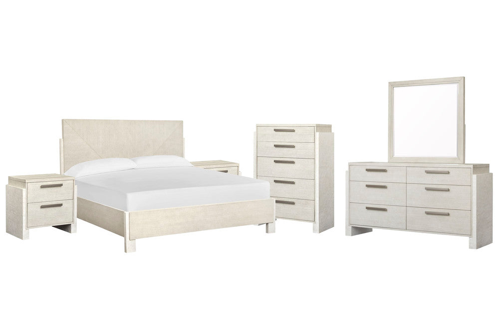 Magnussen - Lorelei Misty Cloud California King Panel Bed 2 Nightstands Drawer Dresser With Landscape Mirror And Drawer Chest - B5893-74-KIT5 view 1