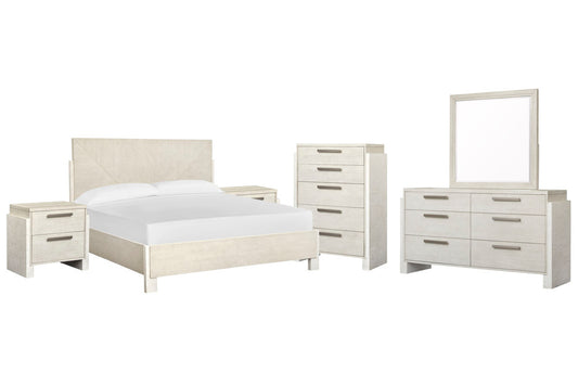 Magnussen - Lorelei Misty Cloud King Panel Bed 2 Nightstands Drawer Dresser With Landscape Mirror And Drawer Chest - B5893-64-KIT5 view 1