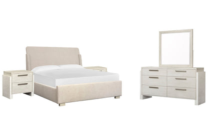 Magnussen - Lorelei Misty Cloud Queen Upholstered Sleigh Bed 2 Nightstands And Drawer Dresser With Landscape Mirror - B5893-52-KIT4 view 1