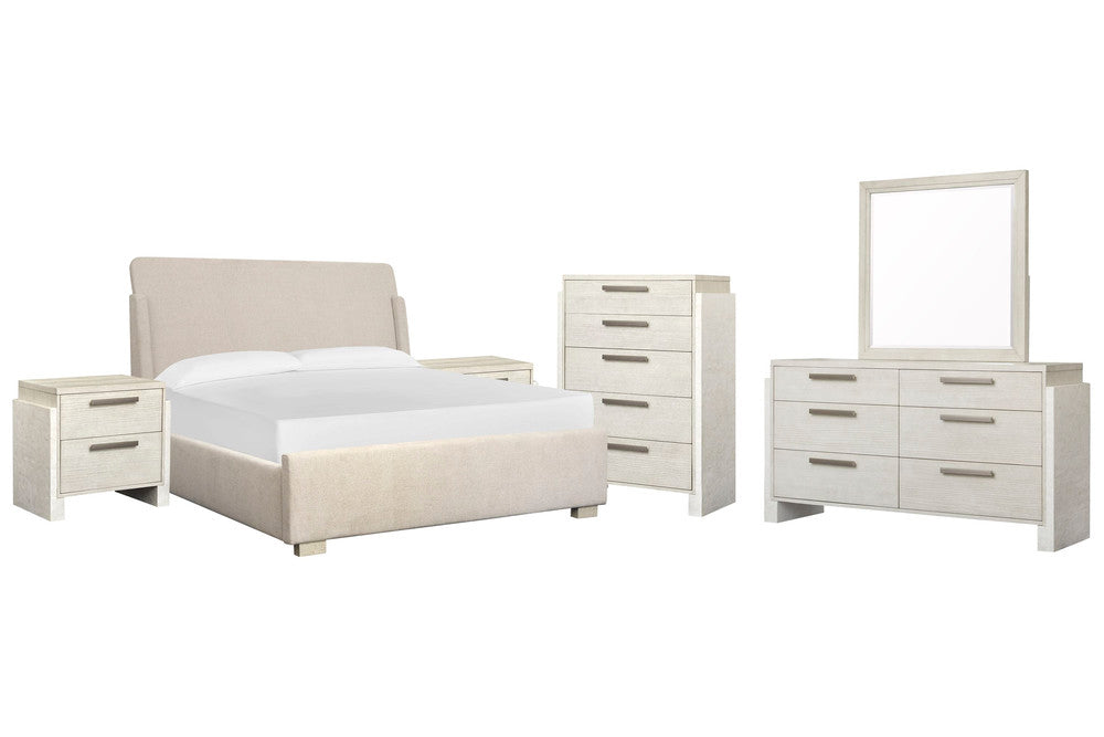 Magnussen - Lorelei Misty Cloud Queen Upholstered Sleigh Bed 2 Nightstands Drawer Dresser With Landscape Mirror And Drawer Chest - B5893-52-KIT5 view 1