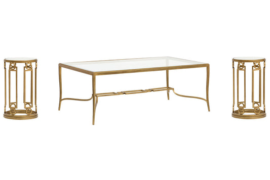 Magnussen - Lorena Burnished Brass Rectangular Cocktail Table With 2 Accent Table - T6300-43KIT2 view 1