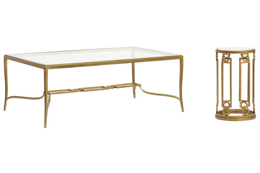 Magnussen - Lorena Burnished Brass Rectangular Cocktail Table With Accent Table - T6300-43KIT1 view 1