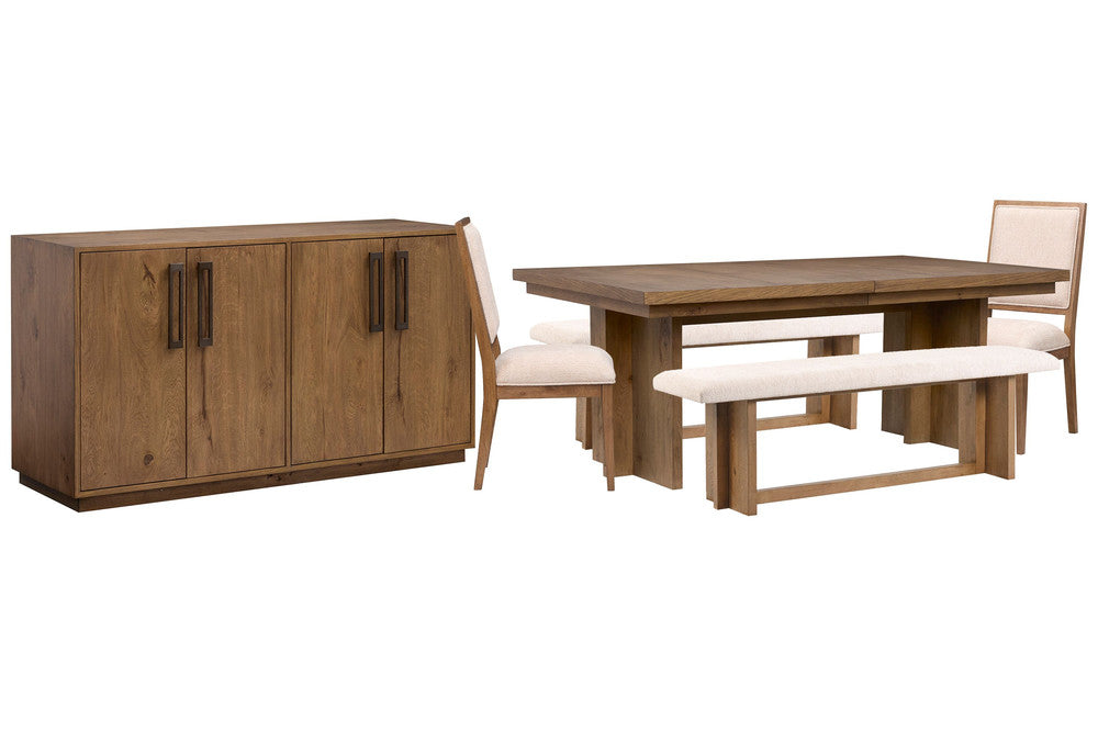 Magnussen - Marcel Harvest Brown Extendable Trestle Dining Table With 2 Benches 2 Side Chairs And Buffet - D6378-21-KIT14 view 1