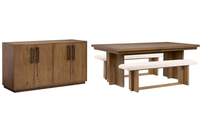 Magnussen - Marcel Harvest Brown Extendable Trestle Dining Table With 2 Benches And Buffet - D6378-21-KIT12 view 1