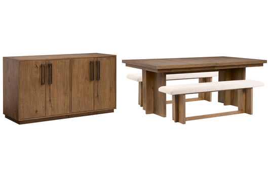 Magnussen - Marcel Harvest Brown Extendable Trestle Dining Table With 2 Benches And Buffet - D6378-21-KIT12 view 1