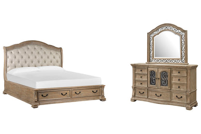 Magnussen - Marisol Fawn California King Upholstered Sleigh Storage Bed And Drawer Dresser With Landscape Mirror - B5132-72A-KIT3 view 1