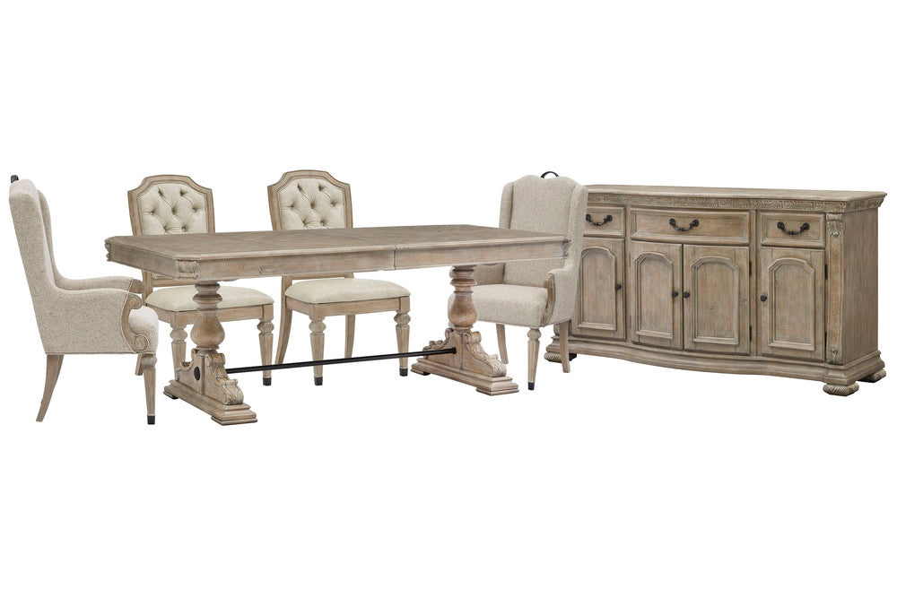 Magnussen - Marisol Fawn Extendable Trestle Dining Table With 2 Upholstered Side Chairs 2 Host Chairs And Buffet - D5132-21-KIT20 view 1