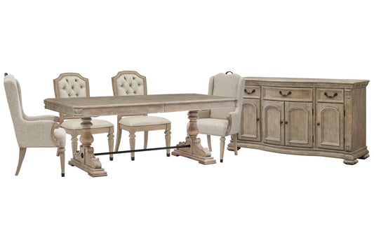 Magnussen - Marisol Fawn Extendable Trestle Dining Table With 2 Upholstered Side Chairs 2 Host Chairs And Buffet - D5132-21-KIT20 view 1