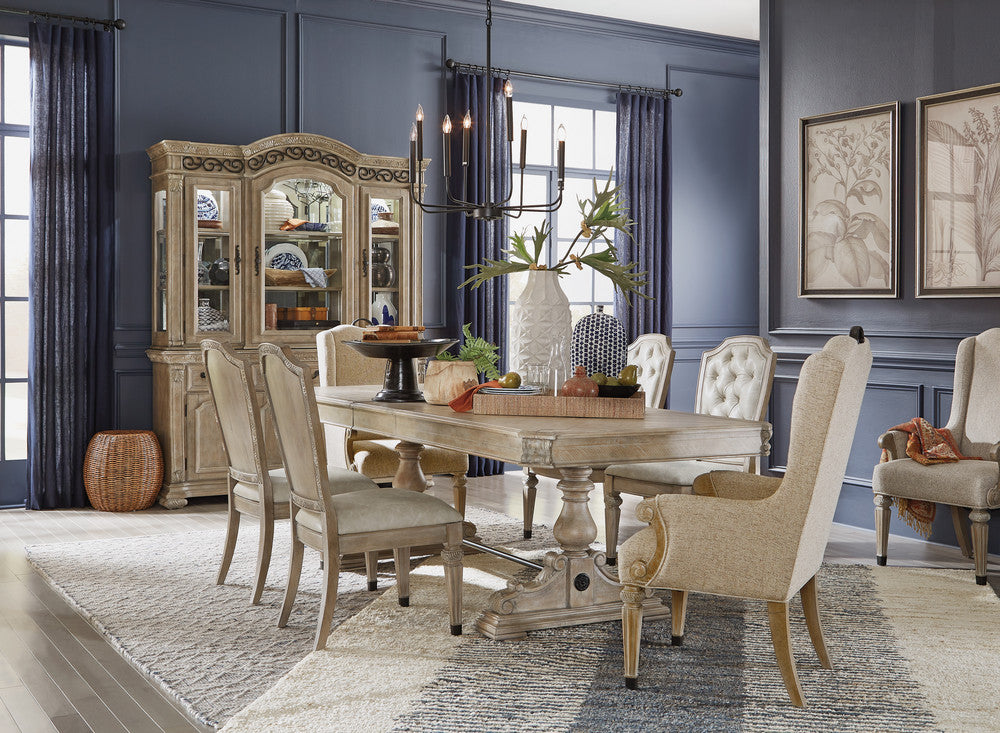 Magnussen - Marisol Fawn Extendable Trestle Dining Table With 2 Upholstered Side Chairs 2 Host Chairs And Buffet - D5132-21-KIT20 view 12
