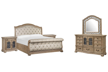 Magnussen - Marisol Fawn Queen Upholstered Sleigh Bed 2 Bachelor Chests And Drawer Dresser With Landscape Mirror - B5132-52-KIT8 view 1