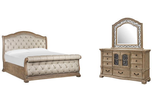Magnussen - Marisol Fawn Queen Upholstered Sleigh Bed And Drawer Dresser With Landscape Mirror - B5132-52-KIT3 view 1