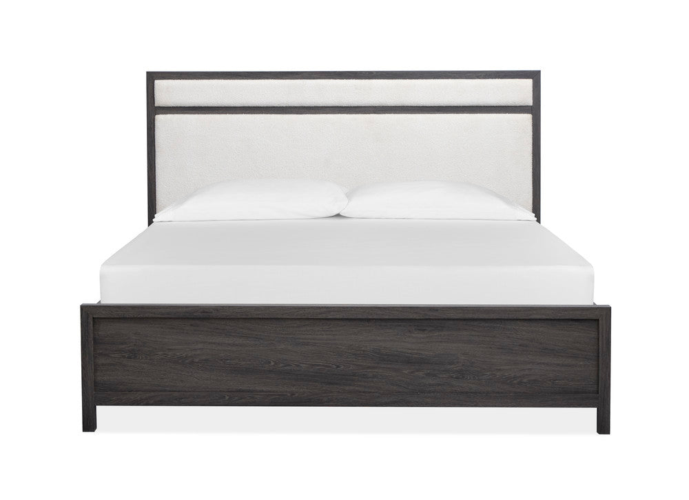 Magnussen - Merrifield Raisin Black King Upholstered Panel Bed 2 Nightstands And Drawer Dresser With Landscape Mirror - B6308-65-KIT4 view 3