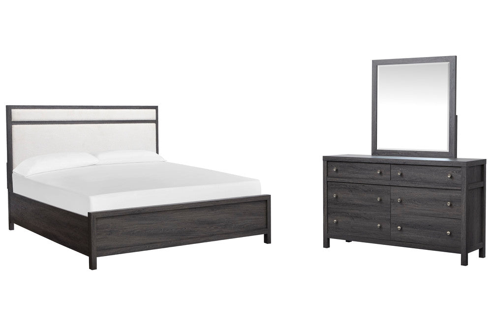 Magnussen - Merrifield Raisin Black King Upholstered Panel Bed And Drawer Dresser With Landscape Mirror - B6308-65-KIT3 view 1