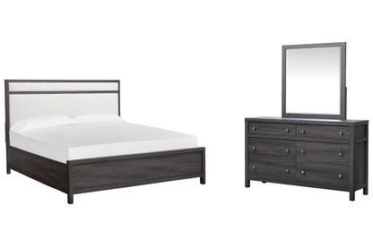 Magnussen - Merrifield Raisin Black Queen Upholstered Panel Bed And Drawer Dresser With Landscape Mirror - B6308-55-KIT3 view 1
