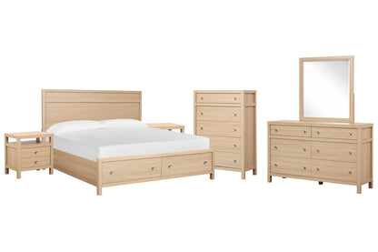 Magnussen - Merrifield Sandstone Beige King Panel Storage Bed 2 Nightstands Drawer Dresser With Portrait Mirror And Drawer Chest - B5906-64A-KIT5 view 1