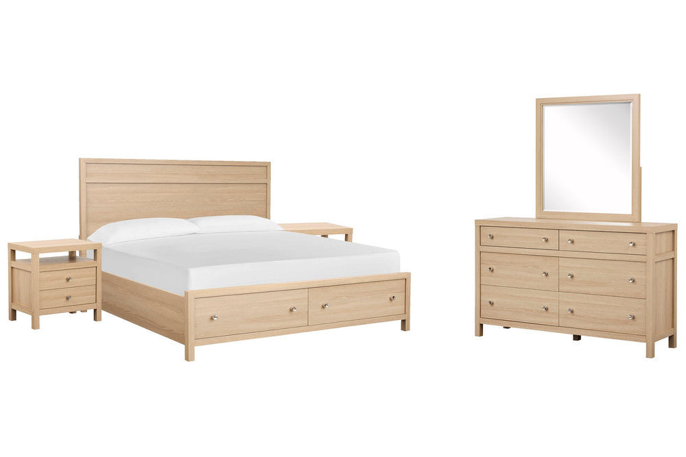 Magnussen - Merrifield Sandstone Beige Queen Panel Storage Bed 2 Nightstands And Drawer Dresser With Portrait Mirror - B5906-54A-KIT4 view 1
