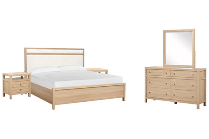 Magnussen - Merrifield Sandstone Beige Queen Upholstered Panel Bed 2 Nightstands And Drawer Dresser With Portrait Mirror - B5906-55-KIT4 view 1