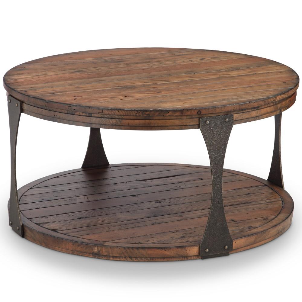 Magnussen - Montgomery Industrial Reclaimed Wood Round Coffee Table with Casters in Bourbon finish - T4112-45 veiw 1