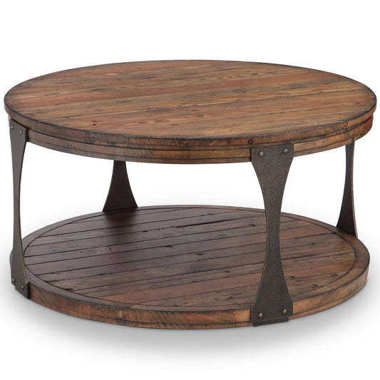 Magnussen - Montgomery Industrial Reclaimed Wood Round Coffee Table with Casters in Bourbon finish - T4112-45 veiw 1