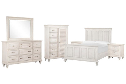 Magnussen - Newport Alabaster California King Panel Bed 2 Nightstands Drawer Dresser With Landscape Mirror And Gentleman'S Chest - B5430-74-KIT6 view 1