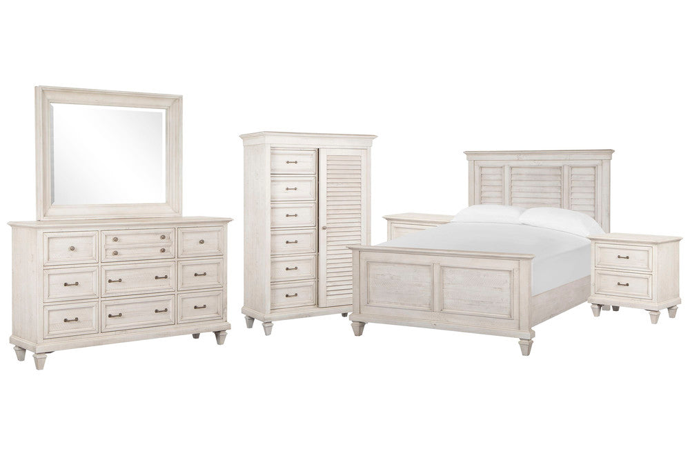 Magnussen - Newport Alabaster California King Shutter Panel Bed 2 Nightstands Drawer Dresser With Landscape Mirror And Gentleman'S Chest - B5430-75-KIT6 view 1