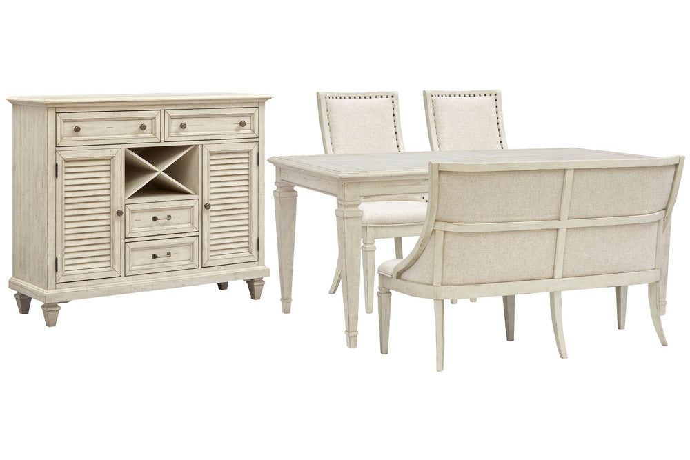 Magnussen - Newport Alabaster Extendable Rectangular Dining Table With 2 Arm Chairs Upholstered Bench And Server - D5430-20-KIT42 view 1