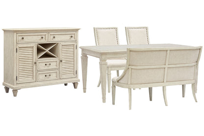 Magnussen - Newport Alabaster Extendable Rectangular Dining Table With 2 Arm Chairs Upholstered Bench And Server - D5430-20-KIT42 view 1