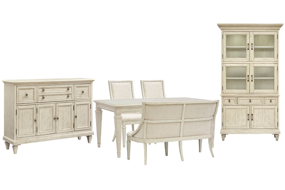 Magnussen - Newport Alabaster Extendable Rectangular Dining Table With 2 Arm Chairs Upholstered Bench Buffet And Dining Cabinet - D5430-20-KIT45 view 1