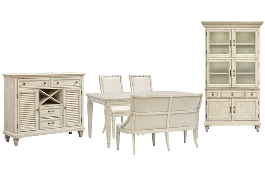 Magnussen - Newport Alabaster Extendable Rectangular Dining Table With 2 Arm Chairs Upholstered Bench Server And Dining Cabinet - D5430-20-KIT44 view 1