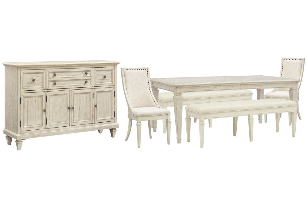 Magnussen - Newport Alabaster Extendable Rectangular Dining Table With 2 Benches 2 Arm Chairs And Buffet - D5430-20-KIT68 view 1
