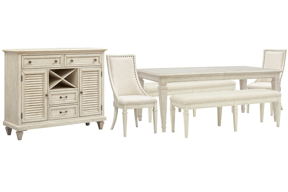 Magnussen - Newport Alabaster Extendable Rectangular Dining Table With 2 Benches 2 Arm Chairs And Server - D5430-20-KIT67 view 1
