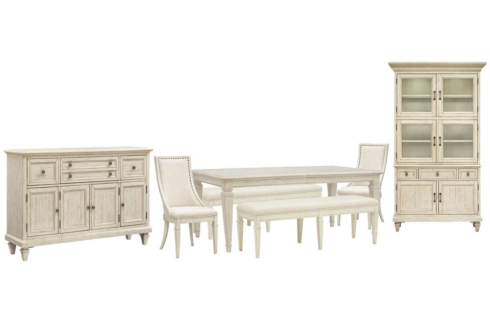 Magnussen - Newport Alabaster Extendable Rectangular Dining Table With 2 Benches 2 Arm Chairs Buffet And Dining Cabinet - D5430-20-KIT70 view 1