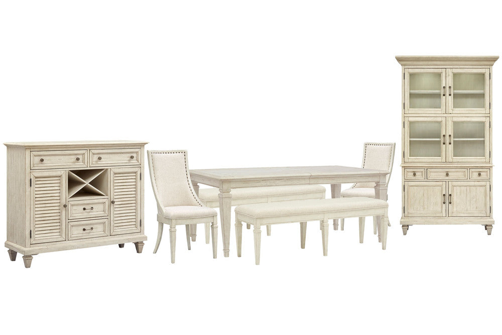 Magnussen - Newport Alabaster Extendable Rectangular Dining Table With 2 Benches 2 Arm Chairs Server And Dining Cabinet - D5430-20-KIT69 view 1