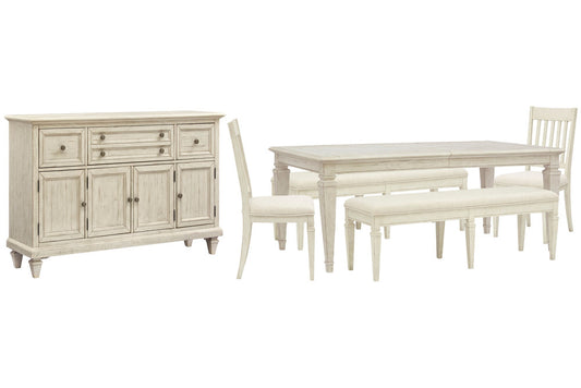 Magnussen - Newport Alabaster Extendable Rectangular Dining Table With 2 Benches 2 Side Chairs And Buffet - D5430-20-KIT63 view 1