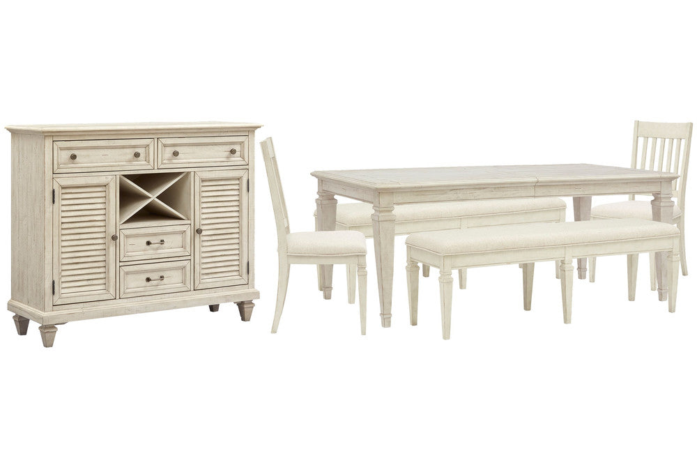 Magnussen - Newport Alabaster Extendable Rectangular Dining Table With 2 Benches 2 Side Chairs And Server - D5430-20-KIT62 view 1