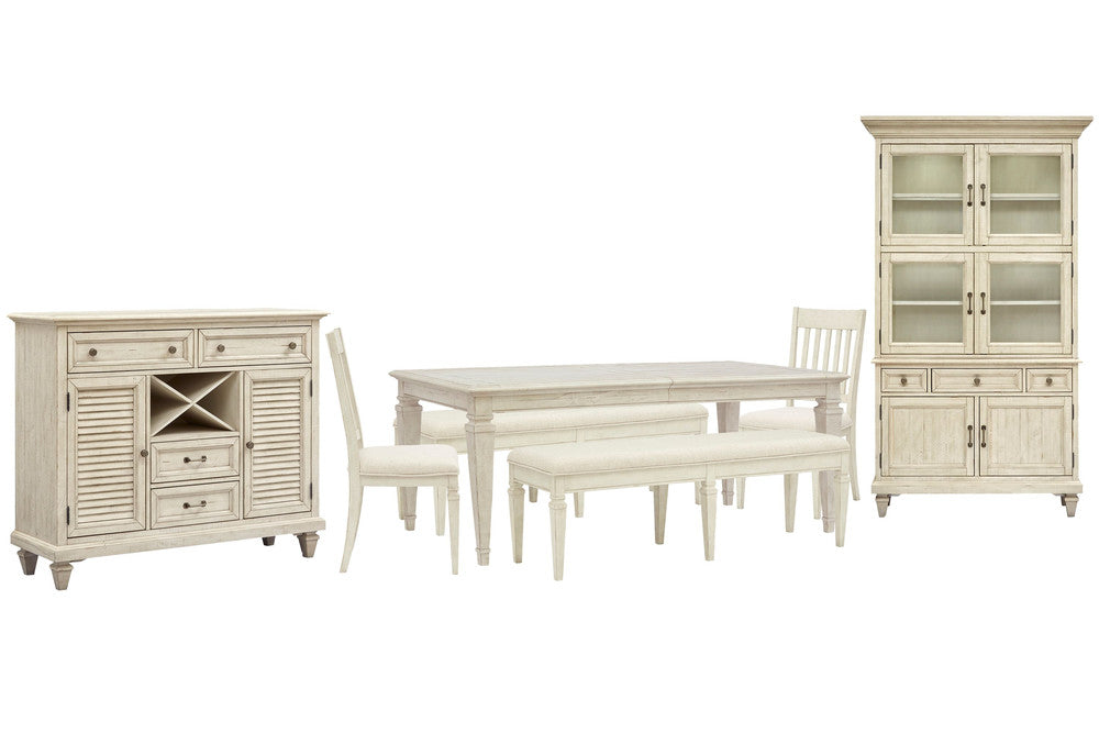 Magnussen - Newport Alabaster Extendable Rectangular Dining Table With 2 Benches 2 Side Chairs Server And Dining Cabinet - D5430-20-KIT64 view 1