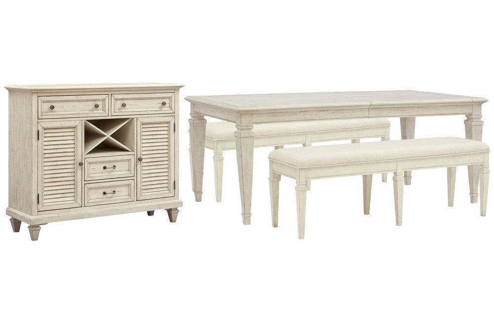 Magnussen - Newport Alabaster Extendable Rectangular Dining Table With 2 Benches And Server - D5430-20-KIT57 view 1