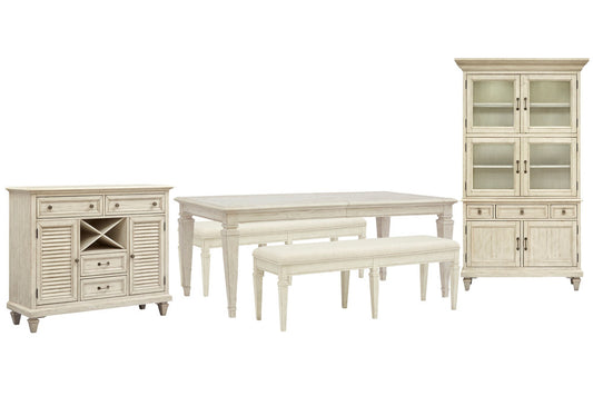 Magnussen - Newport Alabaster Extendable Rectangular Dining Table With 2 Benches Server And Dining Cabinet - D5430-20-KIT59 view 1