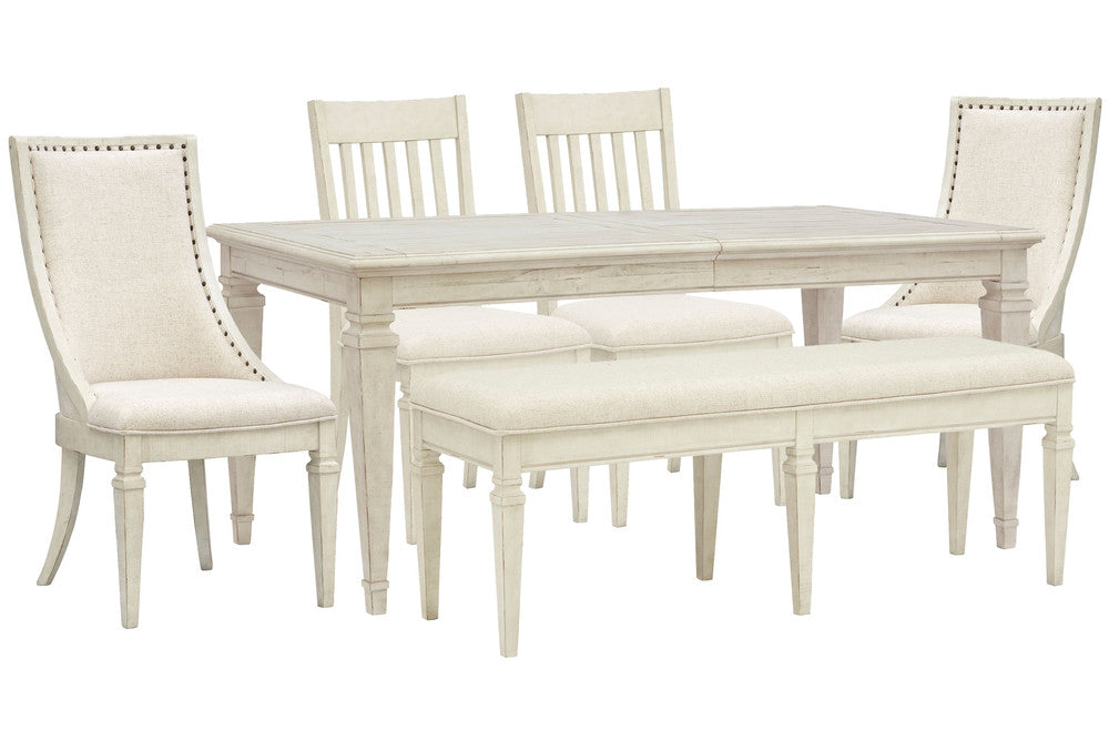 Magnussen - Newport Alabaster Extendable Rectangular Dining Table With 2 Side Chairs 2 Arm Chairs And Bench - D5430-20-KIT51 view 1