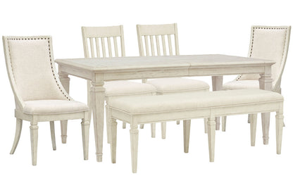 Magnussen - Newport Alabaster Extendable Rectangular Dining Table With 2 Side Chairs 2 Arm Chairs And Bench - D5430-20-KIT51 view 1