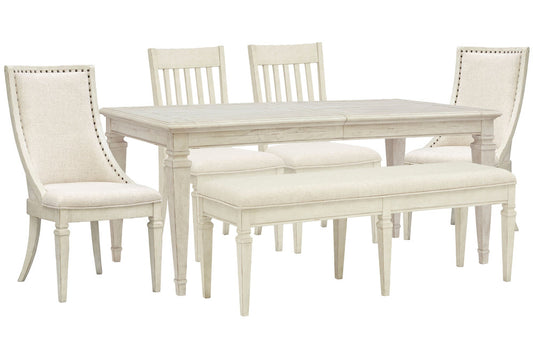 Magnussen - Newport Alabaster Extendable Rectangular Dining Table With 2 Side Chairs 2 Arm Chairs And Bench - D5430-20-KIT51 view 1